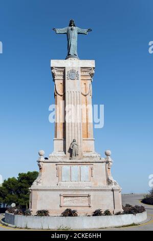 Statue of Jesus Christ on the top of Monte Toro - Menorca, Spain Stock Photo