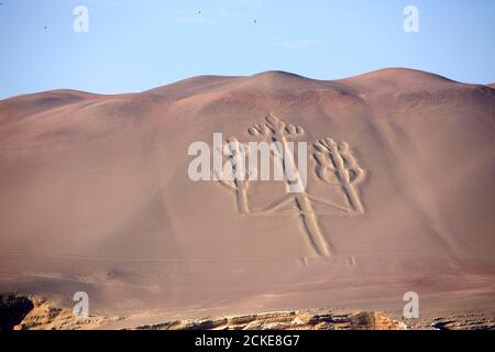 The Candelabra Geoglyph, Landscape in Paracas National Park, Peru Stock Photo