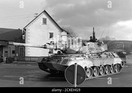 NATO exercises in Germany, Leopard tank of German Army (January 1985) Stock Photo