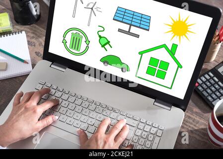 Clean energy concept shown on a laptop screen Stock Photo