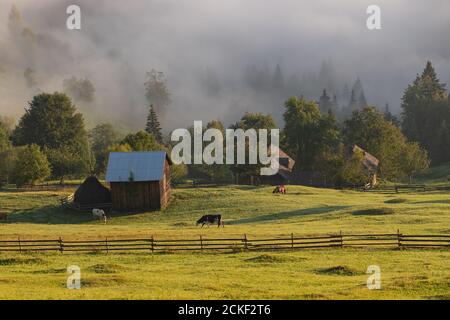 Early fall landscape in the beautiful Romanian villages Stock Photo