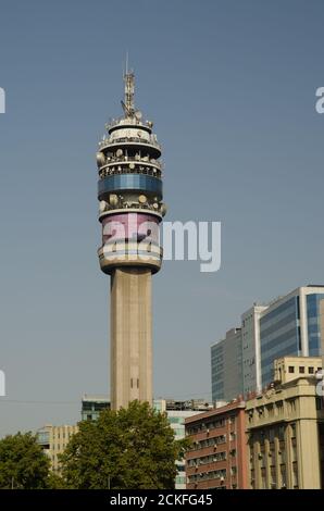 Santiago de Chile. Chile. January 15, 2012: Entel Tower in the Libertador Bernardo O'Higgins Avenue. Stock Photo