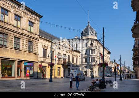 Lodz, Poland - August 5, 2020: People on Piotrkowska Street, city landmark Stock Photo