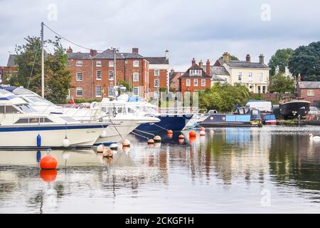 Boats moored in Stourport-on-Severn basin. Stock Photo