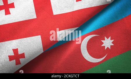 Georgia and Azerbaijan two flags textile cloth, fabric texture Stock Photo