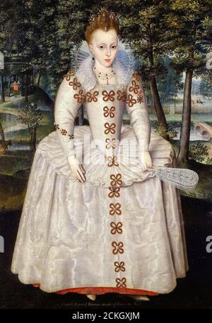Princess Elizabeth Stuart (1596–1662), later Queen of Bohemia, as a young girl aged seven, portrait painting by Robert Peake the Elder, 1603 Stock Photo