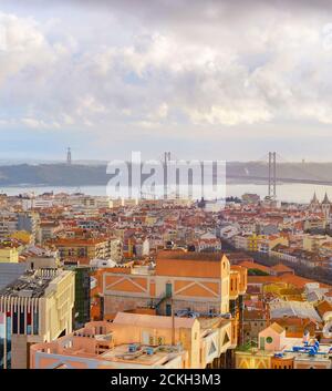 Aerial view of Lisbon at sunset. Portugal