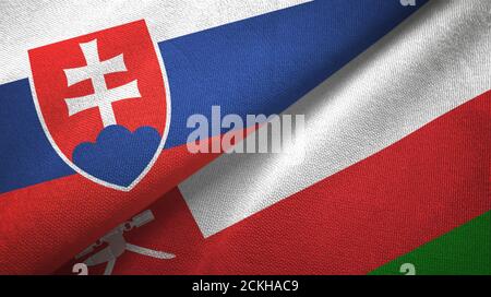 Slovakia and Oman two flags textile cloth, fabric texture Stock Photo