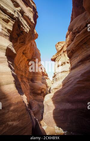 Rock strata visible in the Red Canyon near Eilat, Israel Stock Photo