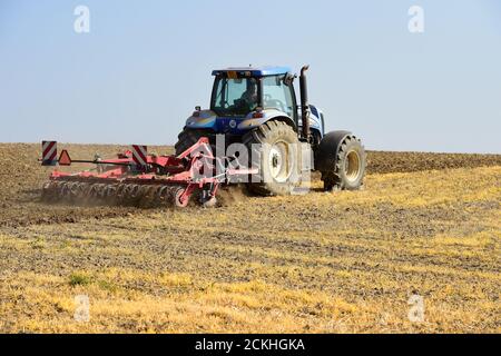 Vilemov, Czech Republic. 16th Sep, 2020. A tractor ploughing a field of Collective farm Senice, on September 16, 2020, near Vilemov, Olomouc Region, Czech Republic. Credit: Ludek Perina/CTK Photo/Alamy Live News Stock Photo