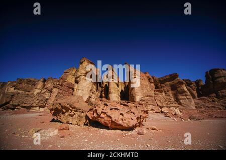 Solomon's Pillars, Timna Valley, Arava, Israel. The Timna Natural and Historic park is located in the southwestern Arava, some 30 km. north of the Gul Stock Photo