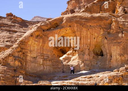 The Arch, Timna Valley, Arava, Israel. The Timna Natural and Historic park is located in the southwestern Arava, some 30 km. north of the Gulf of Eila Stock Photo