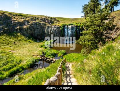 Waterfall of Veyrines, Regional Natural Park of the Auvergne volcanoes, Cantal, Auvergne-Rhone-Alpes, France Stock Photo