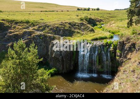 Waterfall of Veyrines, Regional Natural Park of the Auvergne volcanoes, Cantal, Auvergne-Rhone-Alpes, France Stock Photo