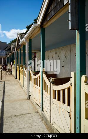 beach huts at Filey Cobble Landing, North Yorkshire east coast, northern England, UK Stock Photo