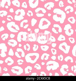 Leopard skin print seamless pattern background. Animal fur spot abstract camouflage texture. Pink and white hand drawn spotted print for textile, fabr Stock Photo
