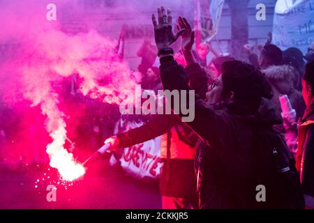 Manifestation contre la réforme des retraites à Paris le 9 janvier 2020. Stock Photo