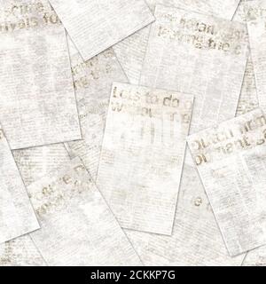Newspaper old grunge collage seamless pattern. Lots of unreadable vintage newsprint texture news papers. Gray sepia color collage textured background. Stock Photo