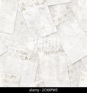 Newspaper old grunge collage seamless pattern. Lots of unreadable vintage newsprint texture news papers. Sepia colored collage textured background. Pr Stock Photo