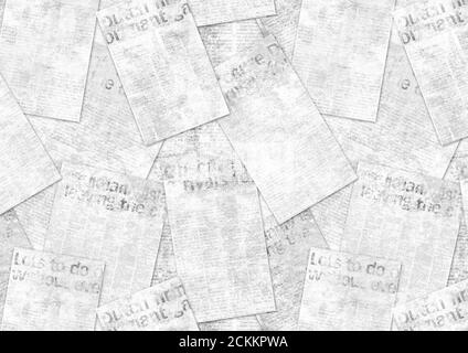 Newspapers old grunge collage textured background. Lots of unreadable blur vintage newsprint texture news papers. Gray grey color blurred collage text Stock Photo
