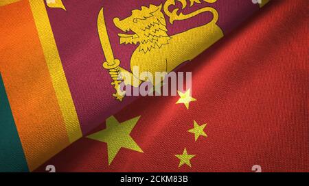 Sri Lanka and China two flags textile cloth, fabric texture Stock Photo