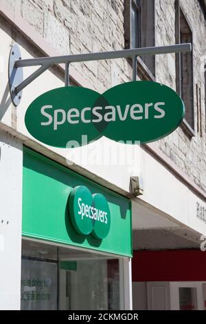 The Specsavers sign on an opticians wall in the UK Stock Photo