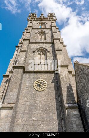 Magnificent four stage tower of Dundry parish church of St Michael built as a landmark by the Society of Merchant Venturers of Bristol in 1484 Stock Photo