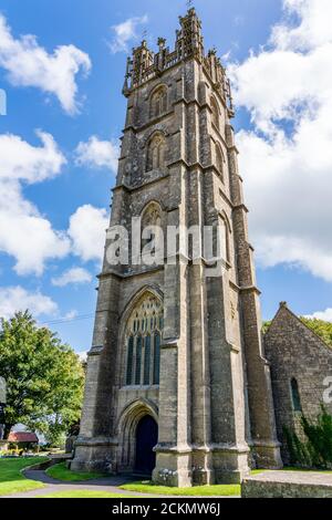 Magnificent four stage tower of Dundry parish church of St Michael built as a landmark by the Society of Merchant Venturers of Bristol in 1484 Stock Photo