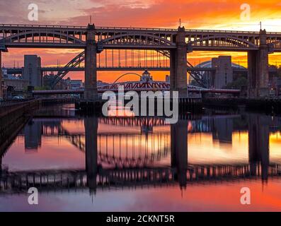 Sunrise on Newcastle quayside, Newcastle upon Tyne, Tyne & Wear, England, United kingdom Stock Photo
