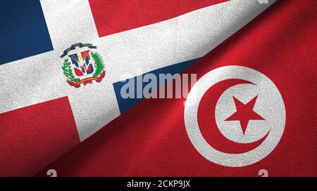 Dominican Republic and Tunisia two flags textile cloth, fabric texture Stock Photo