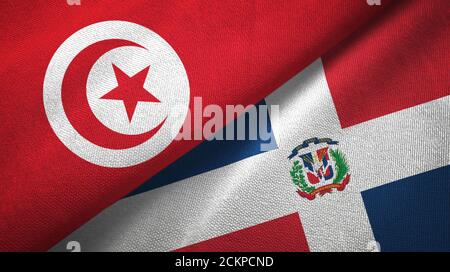 Tunisia and Dominican Republic two flags textile cloth, fabric texture Stock Photo