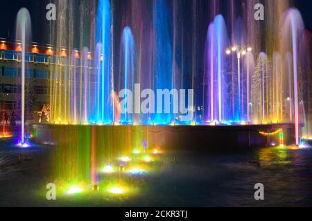 Fragment of a beautiful multi-colored fountain installed near the administration building of the city of the Anapa resort Stock Photo