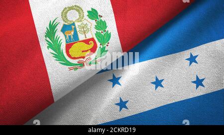 Peru and Honduras two flags textile cloth, fabric texture Stock Photo