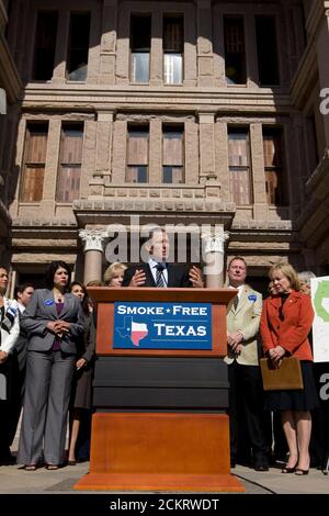 Austin, TX January 29, 2009:  Cyclist Lance Armstrong appears at the Texas Capitol with a coalition of anti-smoking groups that are supporting bills to prohibit smoking in all Texas public buildings, restaurants and clubs. Armstrong, a cancer survivor, is training for this summer's Tour de France after taking two years off from cycling. ©Bob Daemmrich Stock Photo