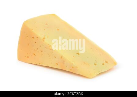 Piece of semi hard cheese isolated on white Stock Photo
