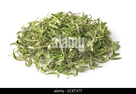 Heap of dried wild thyme isolated on white Stock Photo