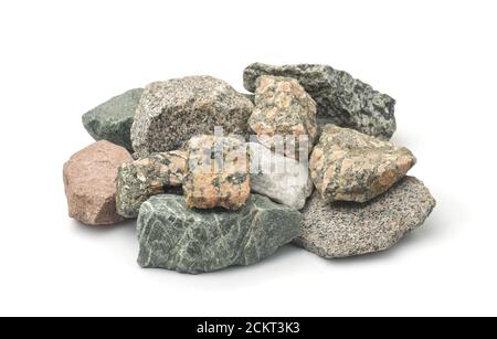 Pile of various stones isolated on white Stock Photo