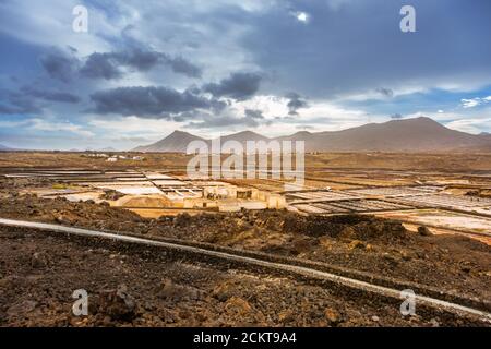 Salinas de Janubio, old salt mining on Lanzarote, Canary Islands, Spain. Stock Photo