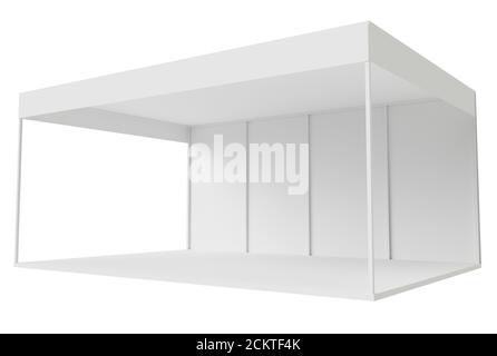 Exhibition stand 3d on white background. Store interior. Stand up show. Blank empty showcase display. 3d rendering, mock up. Stock Photo