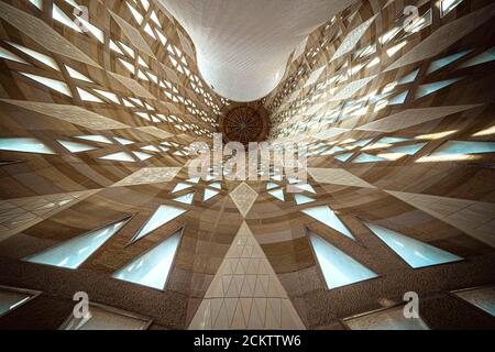 Barcelona, Spain. 16th Sep, 2020. Inside view of the nearly finished tower of the Virgin Mary which will be the Temple's second tallest with 138 meters.and one of the six central towers surpassing the lateral bell towers, which had made up the iconic profile for the past decades, in height. Credit: Matthias Oesterle/Alamy Live News Stock Photo