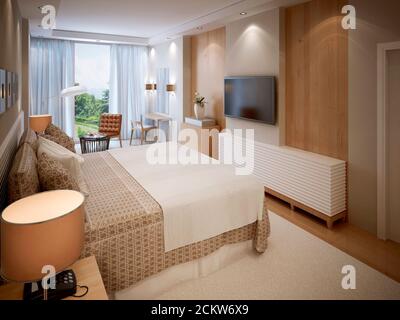 High-tech bedroom design. 3d render Stock Photo