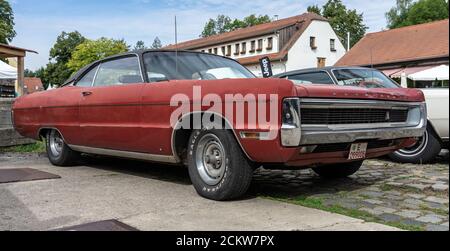 DIEDERSDORF, GERMANY - AUGUST 30, 2020: The full-size car Plymouth Sport Fury GT, 1970. The exhibition of 'US Car Classics'.