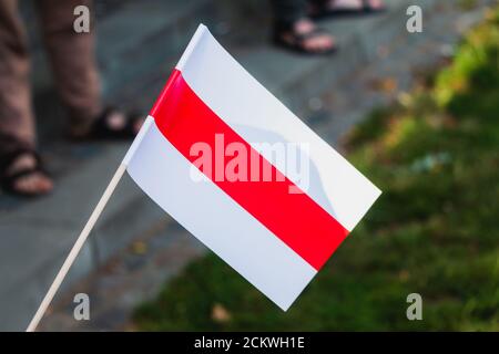 Old belarus flag in a sunny day Stock Photo