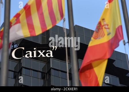 Barcelona, Spain. 16th Sep, 2020. La Caixa - Caixabank Catalan bank's logo seen at its headquarters in Barcelona.Caixabank and Bankia have reached a merger deal to create Spain's largest financial institution, with a combined market value of around 16 billion euros ($18.96 billion). Boards of directors are set to approve the deal soon. Credit: Jorge Sanz/SOPA Images/ZUMA Wire/Alamy Live News Stock Photo