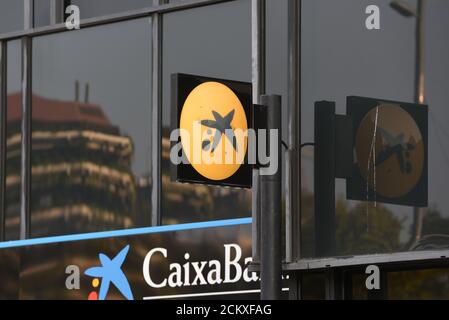 Barcelona, Spain. 16th Sep, 2020. La Caixa - Caixabank Catalan bank's logo seen at its headquarters in Barcelona.Caixabank and Bankia have reached a merger deal to create Spain's largest financial institution, with a combined market value of around 16 billion euros ($18.96 billion). Boards of directors are set to approve the deal soon. Credit: Jorge Sanz/SOPA Images/ZUMA Wire/Alamy Live News Stock Photo