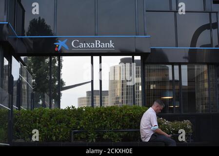 Barcelona, Spain. 16th Sep, 2020. La Caixa - Caixabank Catalan bank's logo seen at its headquarters in Barcelona.Caixabank and Bankia have reached a merger deal to create Spain's largest financial institution, with a combined market value of around 16 billion euros ($18.96 billion). Boards of directors are set to approve the deal soon. Credit: Jorge Sanz/SOPA Images/ZUMA Wire/Alamy Live News Stock Photo