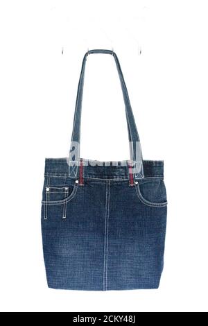 Home made bag of recycled jeans Stock Photo