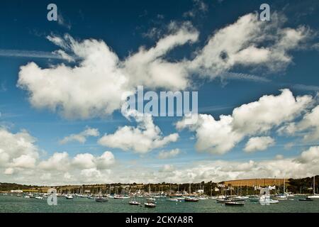 Fluffy white clouds over Falmouth, Cornwall Stock Photo