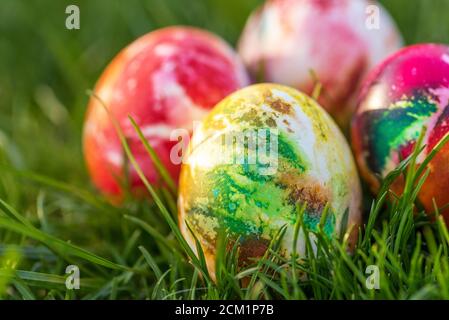 Colorful easter eggs for easter in the grass. Stock Photo
