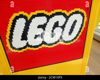 The Lego logo built from lego. Stock Photo